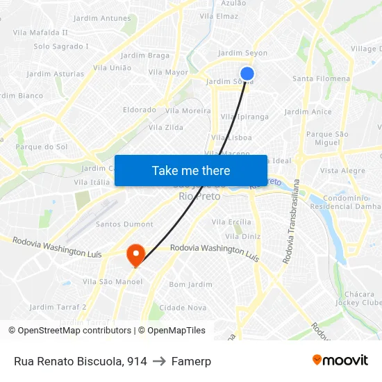 Rua Renato Biscuola, 914 to Famerp map