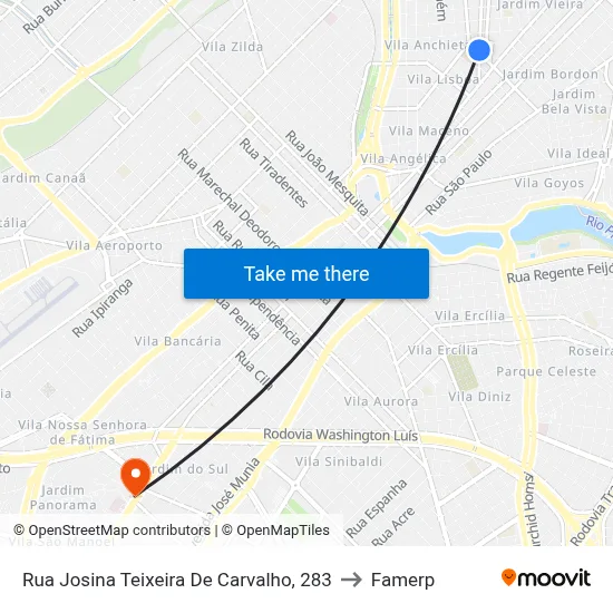 Rua Josina Teixeira De Carvalho, 283 to Famerp map