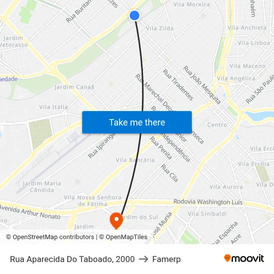 Rua Aparecida Do Taboado, 2000 to Famerp map