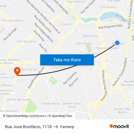 Rua José Bonifácio, 1118 to Famerp map