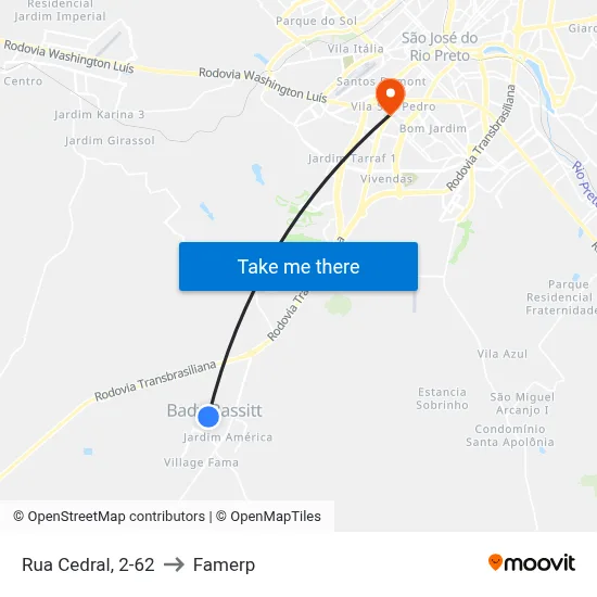 Rua Cedral, 2-62 to Famerp map