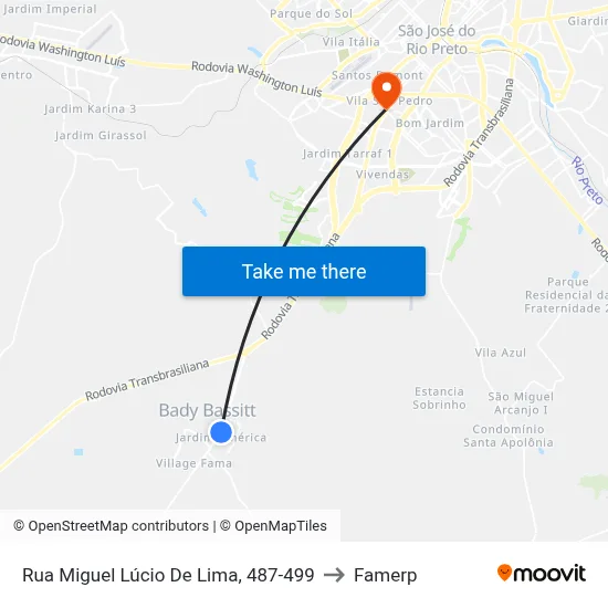 Rua Miguel Lúcio De Lima, 487-499 to Famerp map