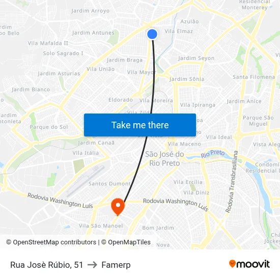 Rua Josè Rúbio, 51 to Famerp map
