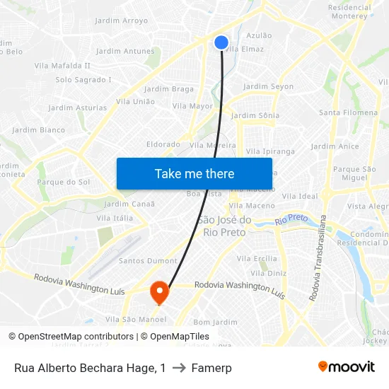 Rua Alberto Bechara Hage, 1 to Famerp map
