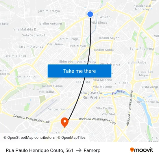 Rua Paulo Henrique Couto, 561 to Famerp map