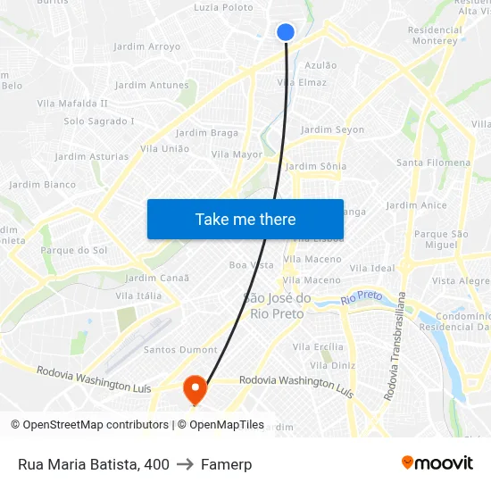 Rua Maria Batista, 400 to Famerp map
