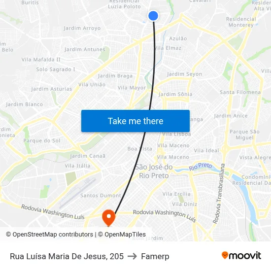 Rua Luísa Maria De Jesus, 205 to Famerp map