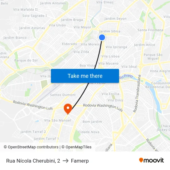 Rua Nícola Cherubini, 2 to Famerp map