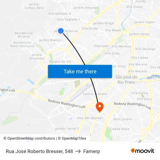 Rua José Roberto Bresser, 548 to Famerp map