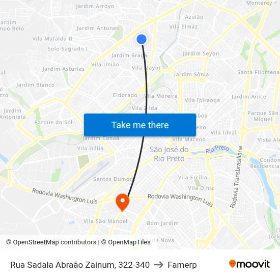 Rua Sadala Abraão Zainum, 322-340 to Famerp map