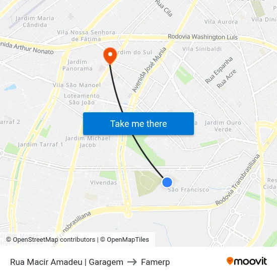 Rua Macir Amadeu | Garagem to Famerp map