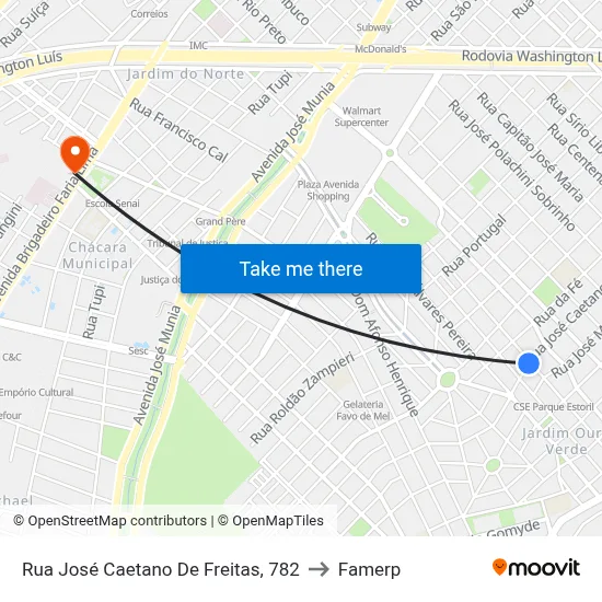 Rua José Caetano De Freitas, 782 to Famerp map