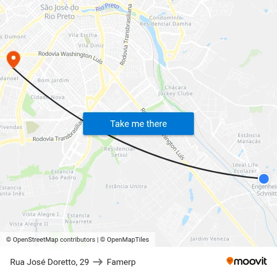 Rua José Doretto, 29 to Famerp map