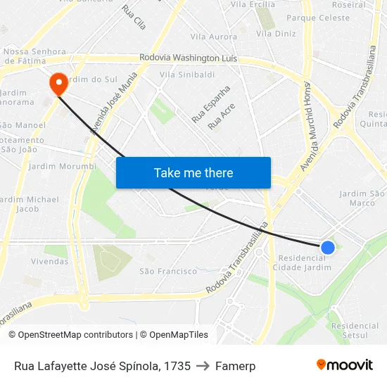 Rua Lafayette José Spínola, 1735 to Famerp map
