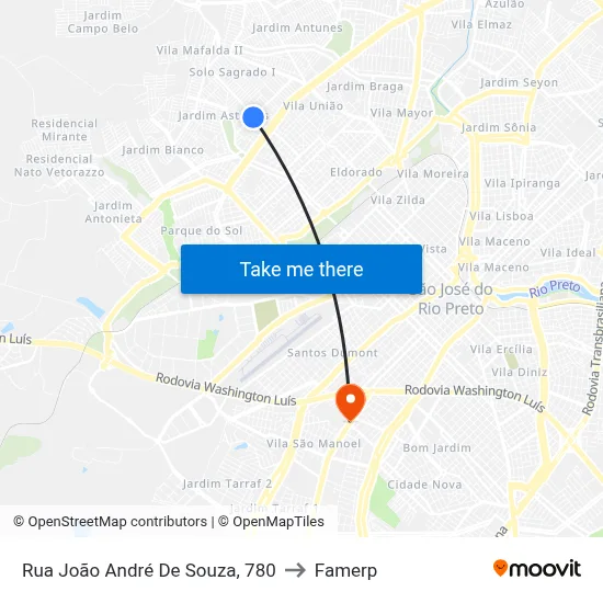 Rua João André De Souza, 780 to Famerp map