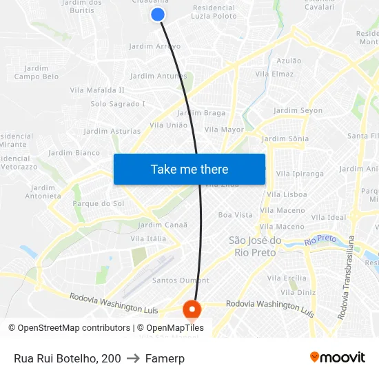 Rua Rui Botelho, 200 to Famerp map