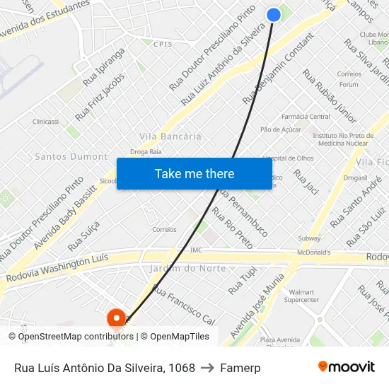 Rua Luís Antônio Da Silveira, 1068 to Famerp map