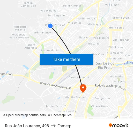 Rua João Lourenço, 498 to Famerp map