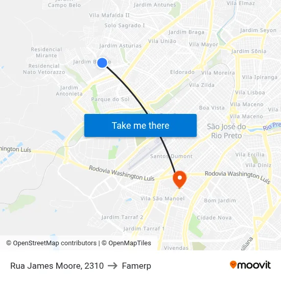 Rua James Moore, 2310 to Famerp map