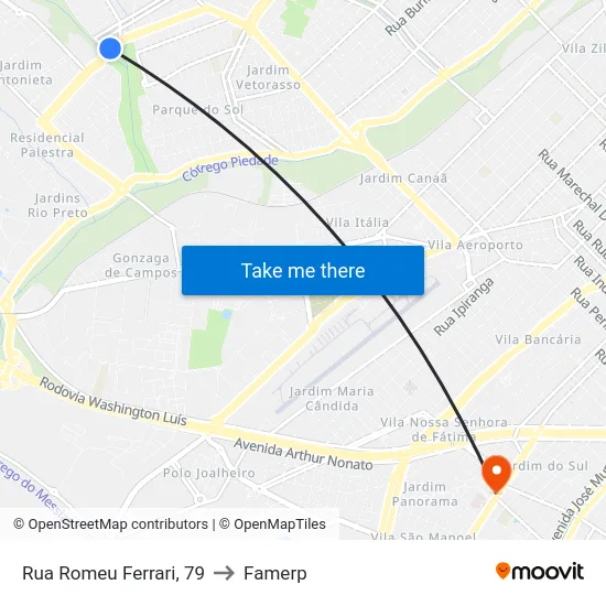 Rua Romeu Ferrari, 79 to Famerp map