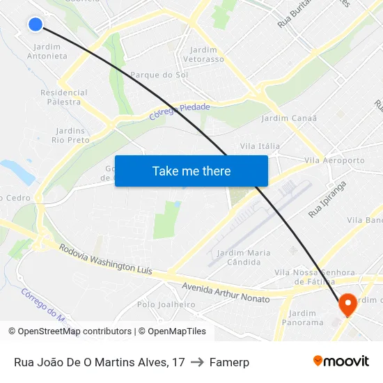 Rua João De O Martins Alves, 17 to Famerp map