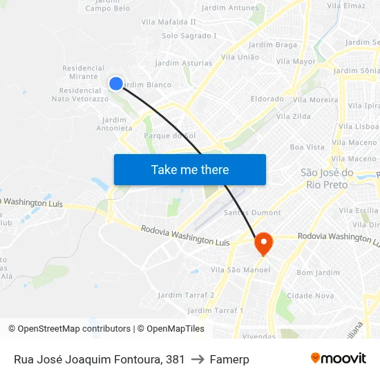 Rua José Joaquim Fontoura, 381 to Famerp map