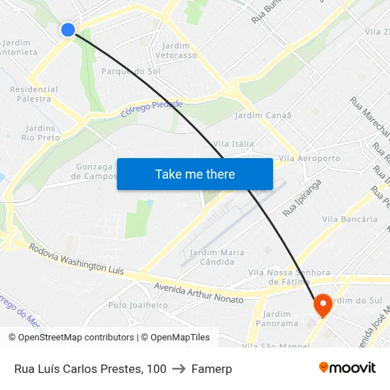 Rua Luís Carlos Prestes, 100 to Famerp map