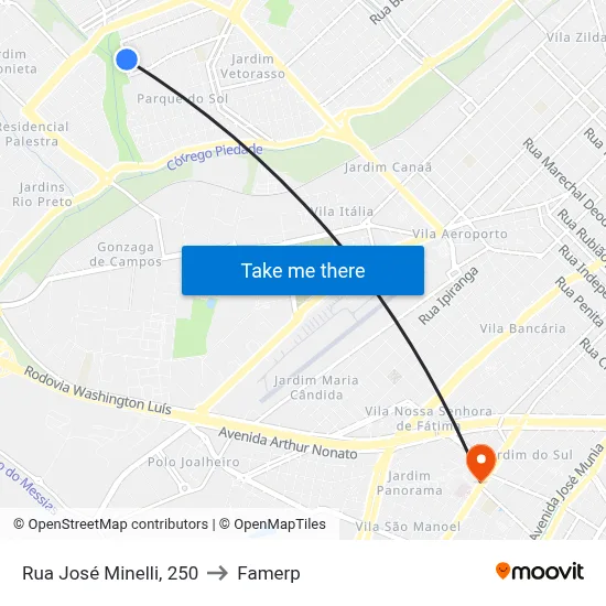 Rua José Minelli, 250 to Famerp map