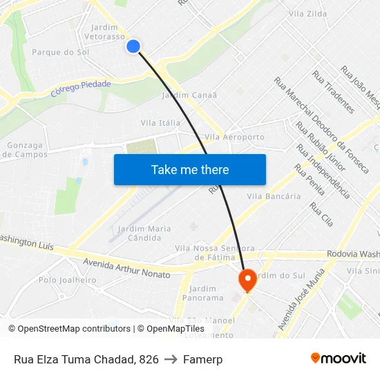 Rua Elza Tuma Chadad, 826 to Famerp map