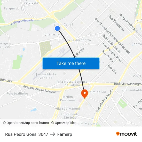 Rua Pedro Góes, 3047 to Famerp map