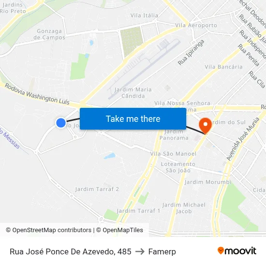 Rua José Ponce De Azevedo, 485 to Famerp map