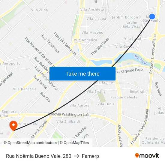 Rua Noêmia Bueno Vale, 280 to Famerp map