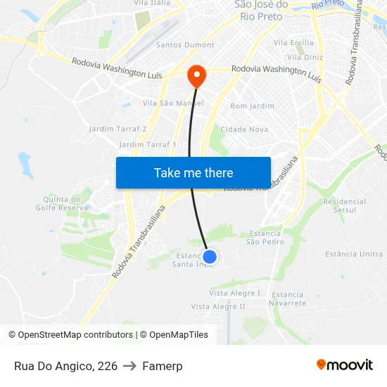 Rua Do Angico, 226 to Famerp map