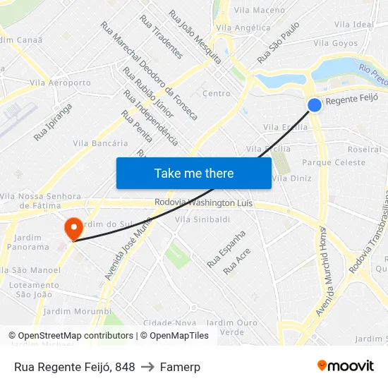 Rua Regente Feijó, 848 to Famerp map