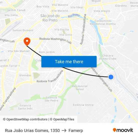Rua João Urias Gomes, 1350 to Famerp map
