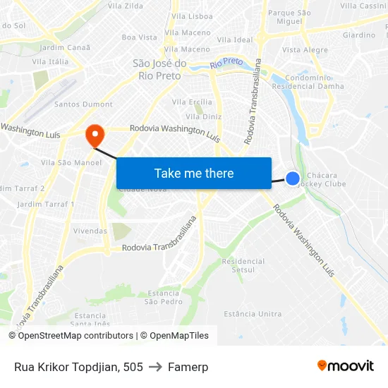 Rua Krikor Topdjian, 505 to Famerp map