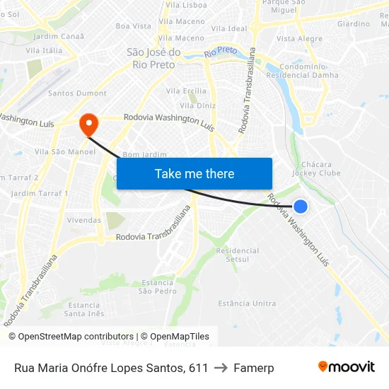 Rua Maria Onófre Lopes Santos, 611 to Famerp map