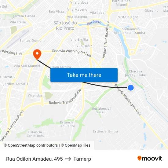 Rua Odilon Amadeu, 495 to Famerp map