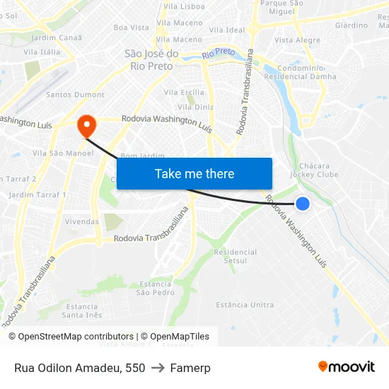 Rua Odilon Amadeu, 550 to Famerp map