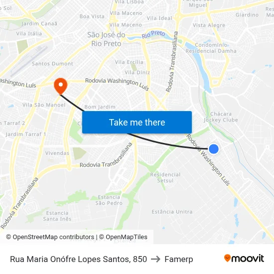 Rua Maria Onófre Lopes Santos, 850 to Famerp map