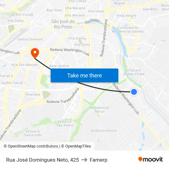 Rua José Domingues Neto, 425 to Famerp map