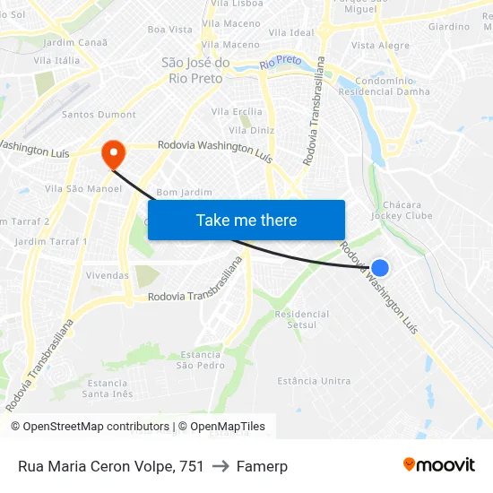 Rua Maria Ceron Volpe, 751 to Famerp map
