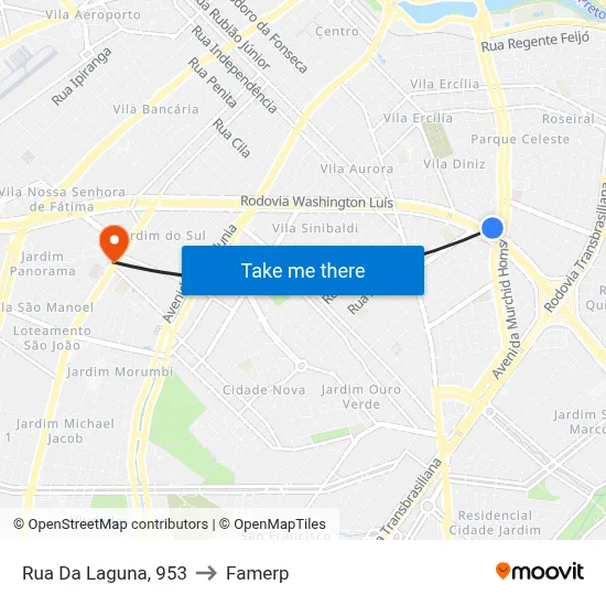 Rua Da Laguna, 953 to Famerp map