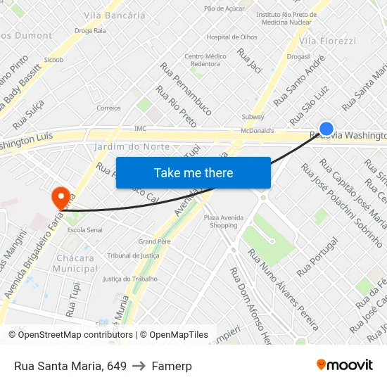 Rua Santa Maria, 649 to Famerp map