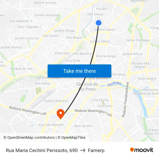 Rua Maria Cechini Perissoto, 690 to Famerp map