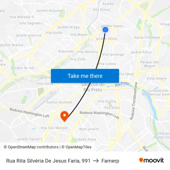 Rua Rita Silvéria De Jesus Faria, 991 to Famerp map