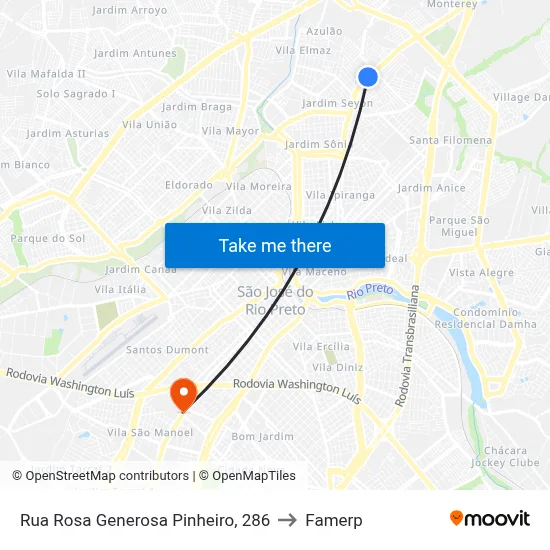 Rua Rosa Generosa Pinheiro, 286 to Famerp map