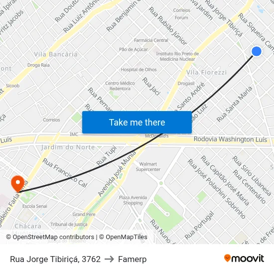 Rua Jorge Tibiriçá, 3762 to Famerp map