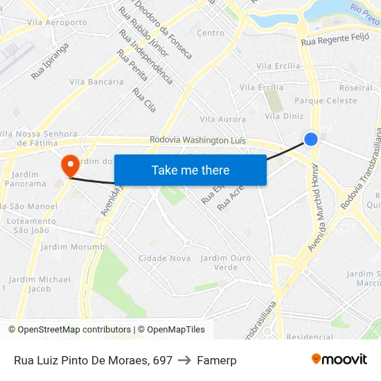 Rua Luiz Pinto De Moraes, 697 to Famerp map