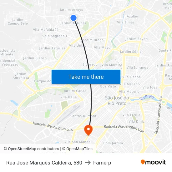 Rua José Marquês Caldeira, 580 to Famerp map